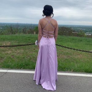 LAVENDER PROM/ PARTY EVENING FORMAL SATIN GOWN LONG DRESS